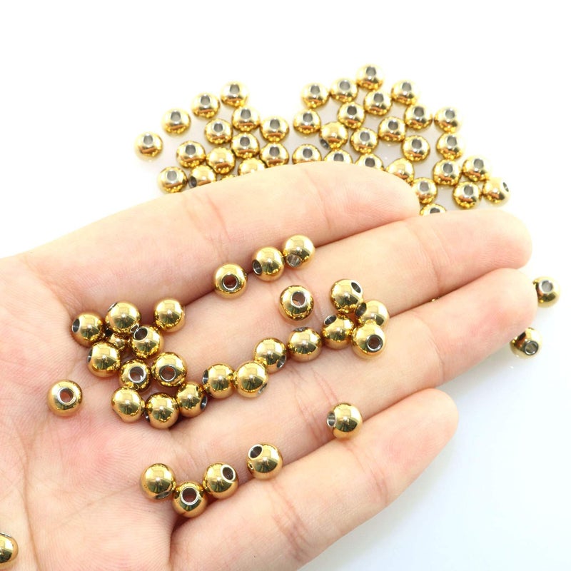 RuiLing 100-Pack 6mm 304 Stainless Steel Smooth Round Spacer Beads Seamless Loose Beads for Jewelry Making Findings DIY Crafts Accessories 2mm Hole (Gold) - Image 2
